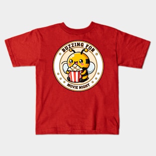 Buzzing for Movie Night - Adorable Bee with Popcorn Kids T-Shirt